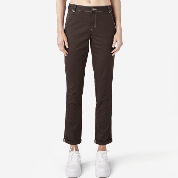 Dickies Pants - Dickies Women Slim Straight Fit Roll Hem Carpenter Pants Brown Size 32R